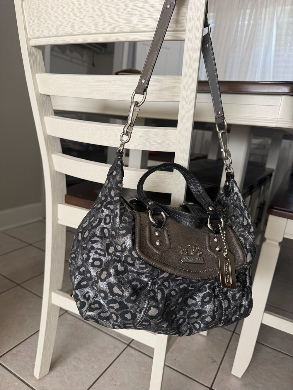 Vintage 09’ Coach Metallic silver/black Ocelot Madison Satchel #14289